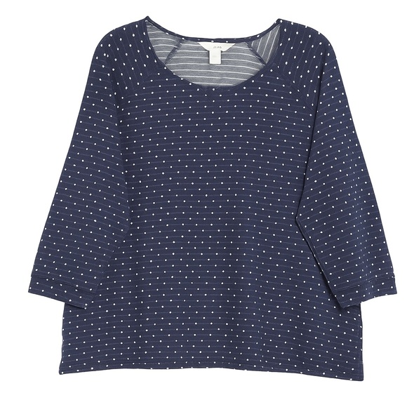 CJ Banks Plus Size 2X Navy Blue White Polka Dot 3/4th Sleeve pullover top - Picture 1 of 9